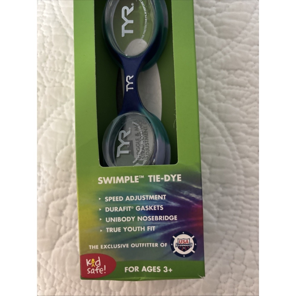 TYR‎ Swimple Tie Dye Kids Youth Swim Goggles Green/blue - Picture 2 of 5